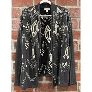 Lucky Brand Lucky Bliss Southwest Embroidered Gray Cardigan Size Small